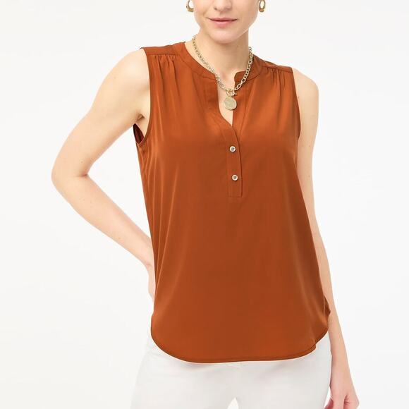 J. Crew Popover Top Sleeveless V-Neck Lightweight Redwood Branch Brown NWT Small - Picture 1 of 10